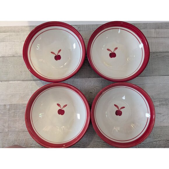 Dansk Bing Cherry Red & White Ceramic Bowls Set Of 4 - Picture 1 of 4